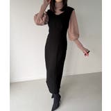 袖ボタンシアーブラウス+IラインジャンパースカートSET(薄手、裏地無し) | JUNOAH | 詳細画像12