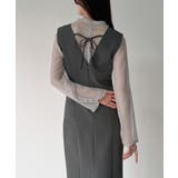 袖ボタンシアーブラウス+IラインジャンパースカートSET(薄手、裏地無し) | JUNOAH | 詳細画像17