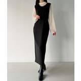 Bブラック | 袖ボタンシアーブラウス+IラインジャンパースカートSET(薄手、裏地無し) | JUNOAH