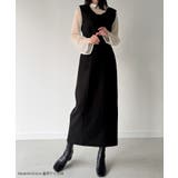 袖ボタンシアーブラウス+IラインジャンパースカートSET(薄手、裏地無し) | JUNOAH | 詳細画像2