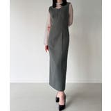 チャコール | 袖ボタンシアーブラウス+IラインジャンパースカートSET(薄手、裏地無し) | JUNOAH