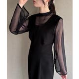 袖ボタンシアーブラウス+IラインジャンパースカートSET(薄手、裏地無し) | JUNOAH | 詳細画像5