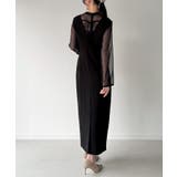 袖ボタンシアーブラウス+IラインジャンパースカートSET(薄手、裏地無し) | JUNOAH | 詳細画像8