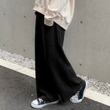 ブラック | リブニットワイドパンツ ソフトタッチ ゆったり | JUNOAH