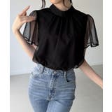 ブラック | フロッキードットチュールブラウス | junoah
