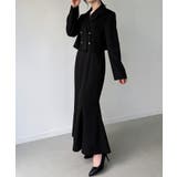 ブラック | レイヤードデザインショートジャケット＋マーメイドキャミワンピースset | JUNOAH