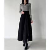 チャコール | ポロニットドッキングラッフルフレアワンピース(薄手、裏地なし) | JUNOAH