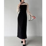 Bブラック | ベルスリーブキラキラタイトドレス | JUNOAH