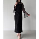 Aブラック | ベルスリーブキラキラタイトドレス | JUNOAH