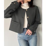 金釦ショート丈ノーカラージャケット | JUNOAH | 詳細画像12