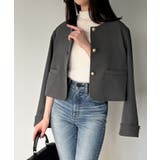 金釦ショート丈ノーカラージャケット | JUNOAH | 詳細画像13