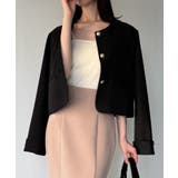ブラック | 金釦ショート丈ノーカラージャケット | JUNOAH
