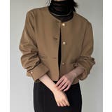 モカ | 金釦ショート丈ノーカラージャケット | JUNOAH