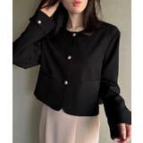 金釦ショート丈ノーカラージャケット | JUNOAH | 詳細画像4