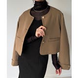 金釦ショート丈ノーカラージャケット | JUNOAH | 詳細画像6