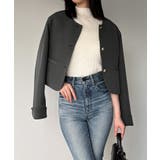 金釦ショート丈ノーカラージャケット | JUNOAH | 詳細画像9