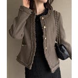 モカ | 金ボタンフリンジツイードジャケット | JUNOAH