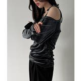 アシメ肩リボンベロアトップス | JUNOAH | 詳細画像4 