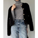 ブラック | パイル編み金釦ニットジャケット | JUNOAH