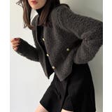 チャコール | パイル編み金釦ニットジャケット | JUNOAH