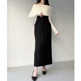 ブラック | ツイードバックレースアップIラインスカート | JUNOAH