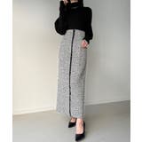 ブラックホワイト | ツイードバックレースアップIラインスカート | JUNOAH