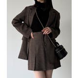 ブラウン | グレンチェックオーバーサイズジャケット＋フレアミニスカート(インパン付き)set | JUNOAH