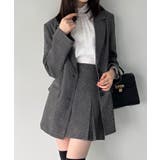 グレー | グレンチェックオーバーサイズジャケット＋フレアミニスカート(インパン付き)set | JUNOAH