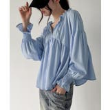 ライトブルー | Vネックペプラムギャザーブラウス | JUNOAH