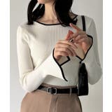 ホワイト | ボートネックフレアスリーブバイカラーニット | JUNOAH