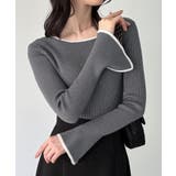 グレー | ボートネックフレアスリーブバイカラーニット | JUNOAH