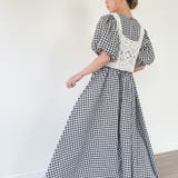 チェックブラック | ビスチェ付きパフスリーブマキシ丈ワンピース | JUNOAH
