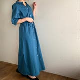 グリーンブルー | スタンドカラーマキシ丈シャツワンピース ふんわり ゆったり | JUNOAH
