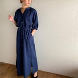 ネイビー | スタンドカラーマキシ丈シャツワンピース ふんわり ゆったり | JUNOAH