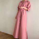 ピンク | スタンドカラーマキシ丈シャツワンピース ふんわり ゆったり | JUNOAH