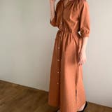 ブラウン | スタンドカラーマキシ丈シャツワンピース ふんわり ゆったり | JUNOAH