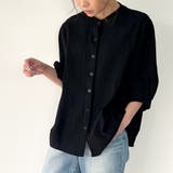 ブラック | ノーカラーボリュームスリーブコットンシャツ | JUNOAH