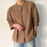 モカ | ノーカラーボリュームスリーブコットンシャツ | JUNOAH