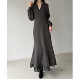 チャコール | 裏起毛レイヤードデザインマーメイドワンピース | JUNOAH