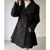 ブラック | ショールカラーミドル丈ウエストシェイプフレアコート | JUNOAH