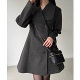 ダークグレー | ショールカラーミドル丈ウエストシェイプフレアコート | JUNOAH