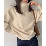 アイボリー | 2wayネックゴールドボタンニットプルオーバー | JUNOAH