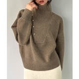 ベージュ | 2wayネックゴールドボタンニットプルオーバー | JUNOAH