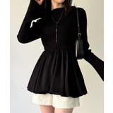 ブラック | サテンドッキングバルーンニットトップス | JUNOAH