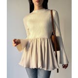 アイボリー | サテンドッキングバルーンニットトップス | JUNOAH