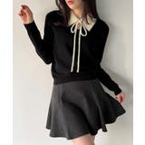 ブラック | 【取り外し可能リボン付き】シャギーカラーニットトップス | JUNOAH