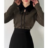 チャコール | 【取り外し可能リボン付き】シャギーカラーニットトップス | JUNOAH