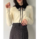 アイボリー | 【取り外し可能リボン付き】シャギーカラーニットトップス | JUNOAH