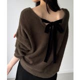 ブラウン | バックベロアリボンシャギーニットトップス | JUNOAH