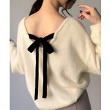 アイボリー | バックベロアリボンシャギーニットトップス | JUNOAH